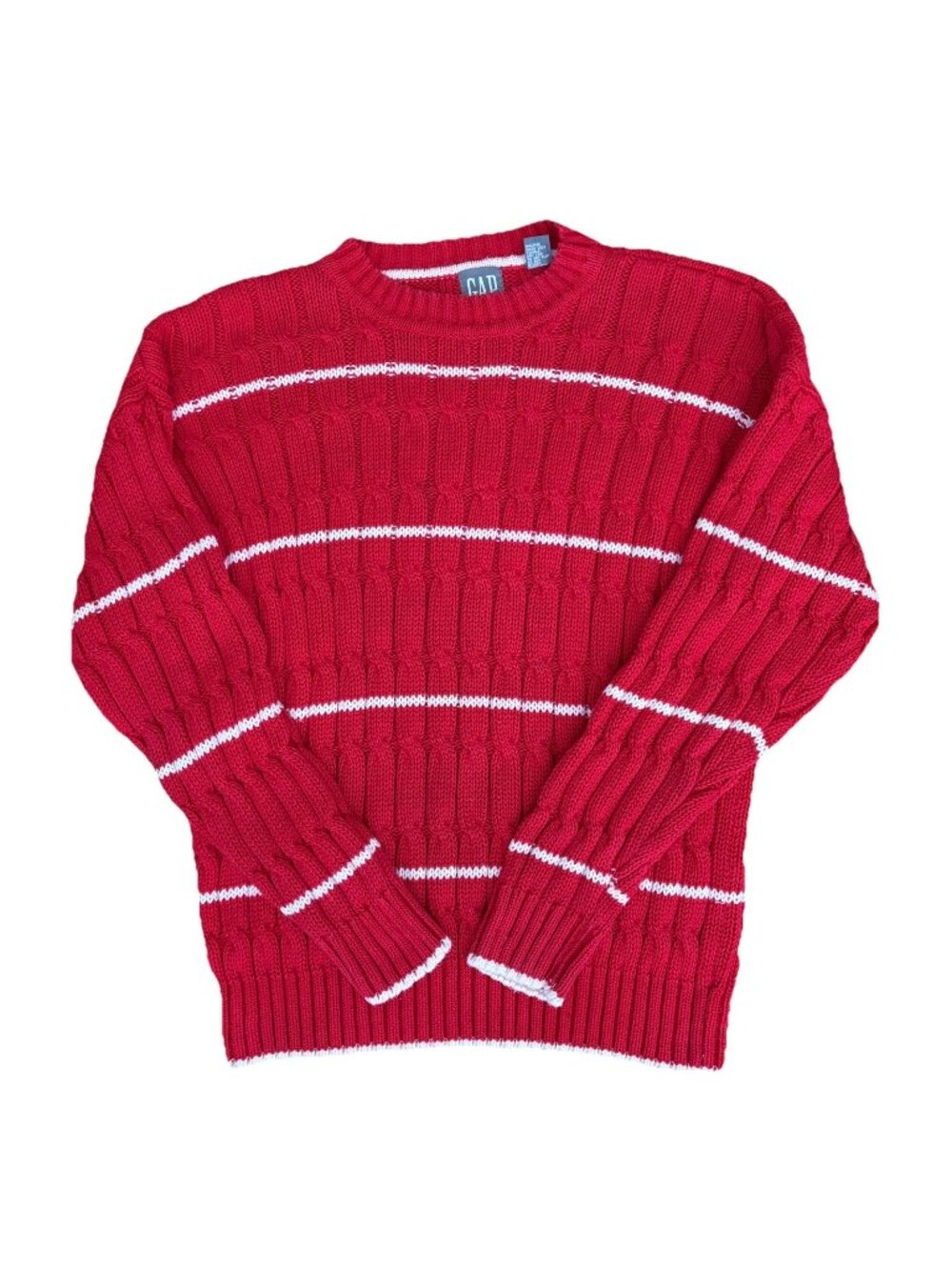Vintage Gap Red White Striped Cable Knit Fisherman Sweater Men’s XL Hong Kong